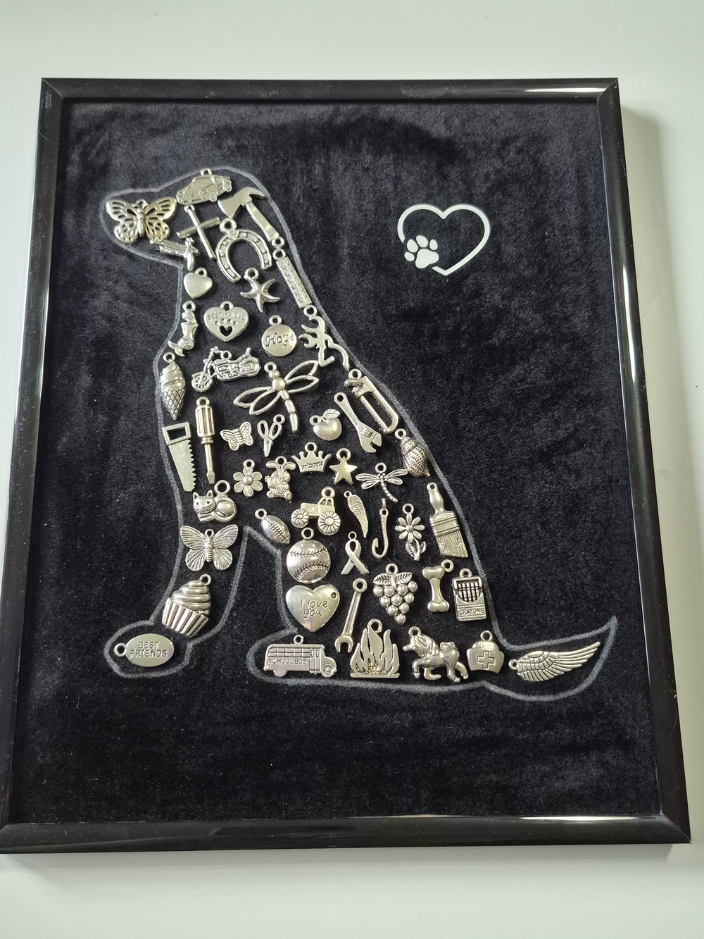 Decorative Black Dog Silhouette Wall Art with Silver Charms